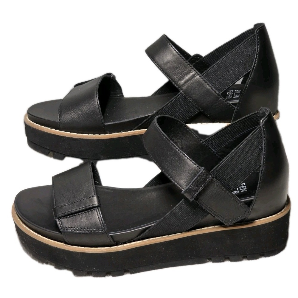 Eileen Fisher Weslia Espadrille Size 6 Black Platform Wedge Sandal NNB